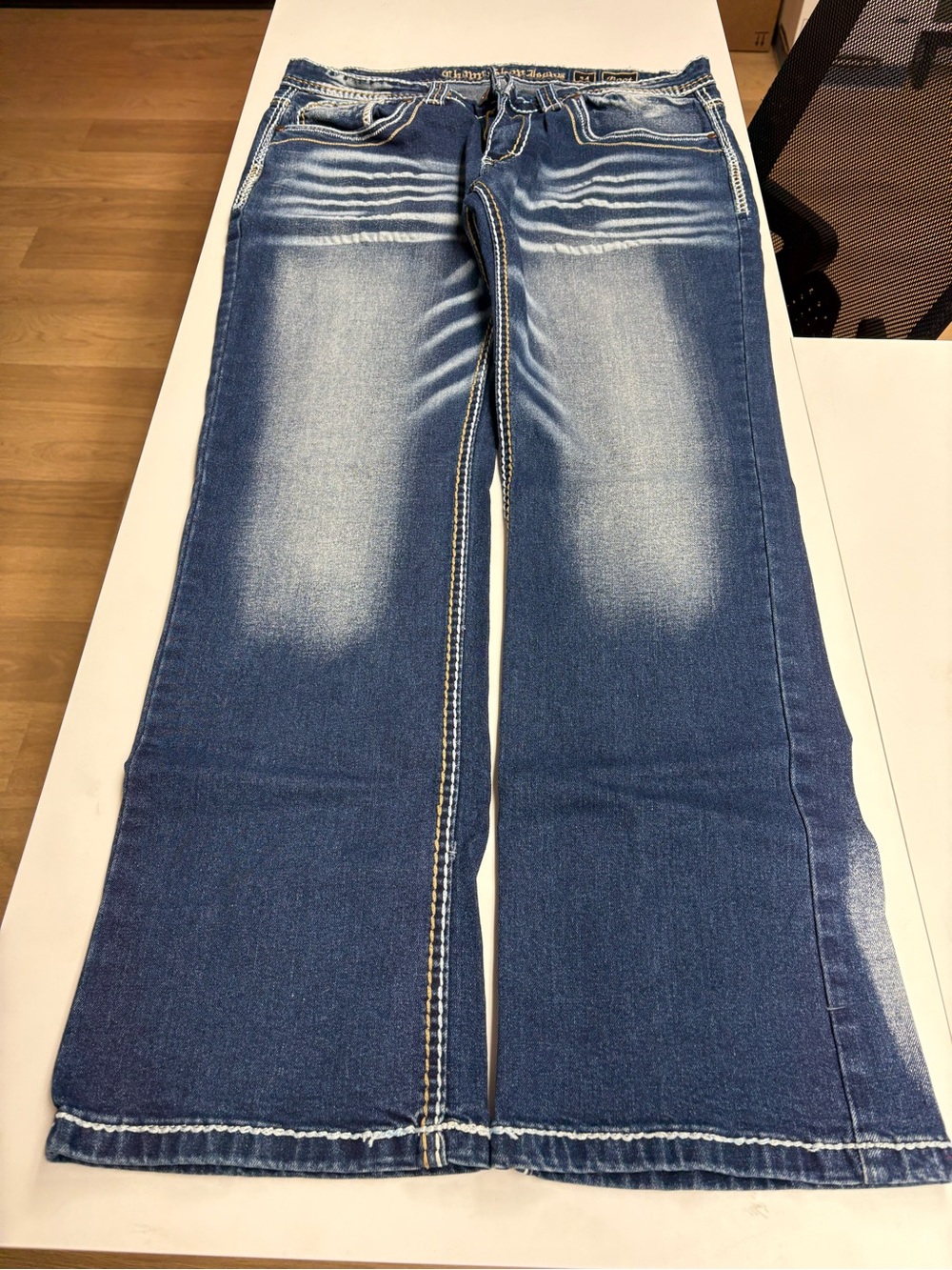 Men's Chop Shop Blue Bootcut Jeans with Faded Detailing